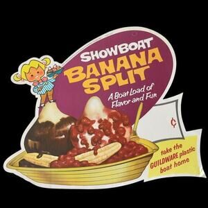 Vintage 1963 14” Showboat Sweetheart Banana Split Die Cut Sign Soda Fountain